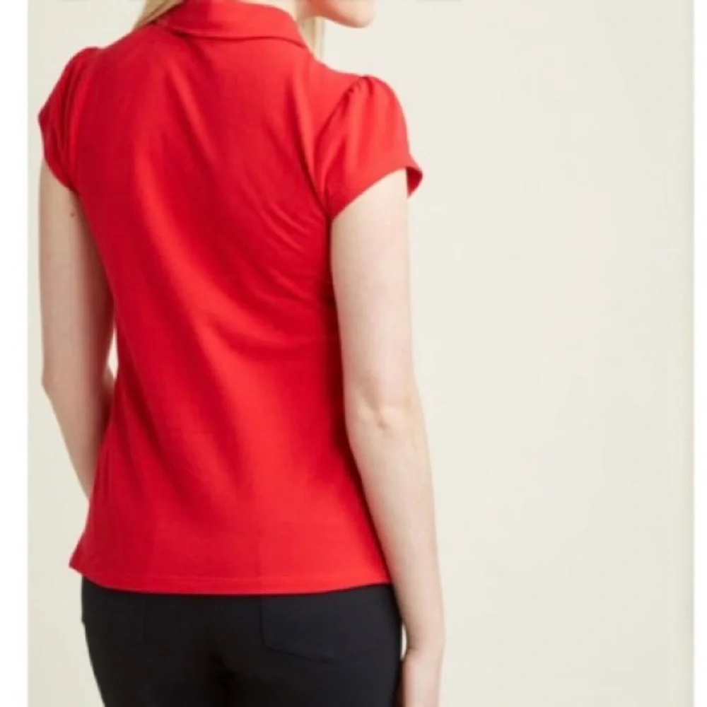 ModCloth | Red Collared Keyhole Short Sleeve Top - Picture 4 of 7